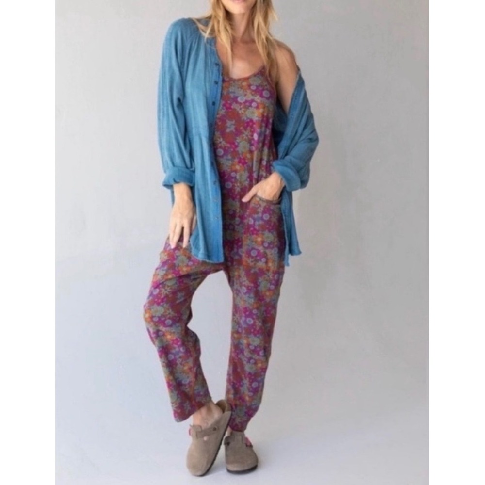 Natural Life Bohemian Lucy Floral Harem Jumpsuit Pink Orange Boho Pockets M - Picture 3 of 10